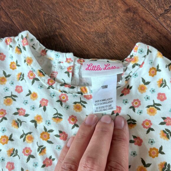 Little Lass Girls 18 Month Summer Outfit Shortalls Overalls Floral Pink Orange - Picture 5 of 7